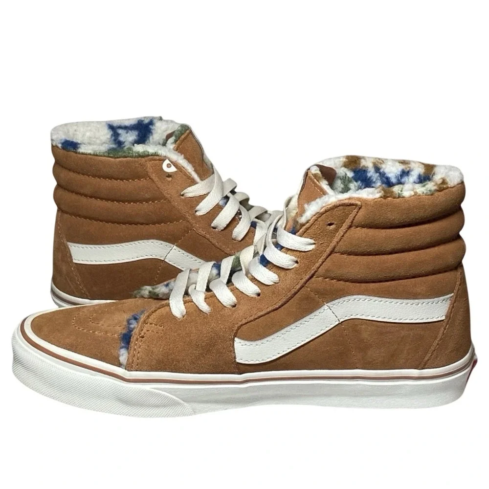 Vans Sk8-Hi Suede High‎ Top Sneakers Tobacco Brown Fleece Lined Multi Pattern